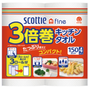 スコッティＦＩＮＥ３倍巻キッチンタオル １５０Ｃｘ４